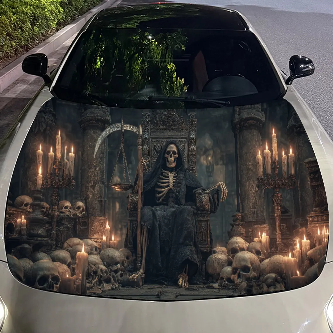 العرش القيثارة الله في ميرياد الشموع الجمجمة المجال سيارة الفينيل التفاف ، المواد البلاستيكية للماء غطاء السيارة ملصق ، خدش ذاتية اللصق