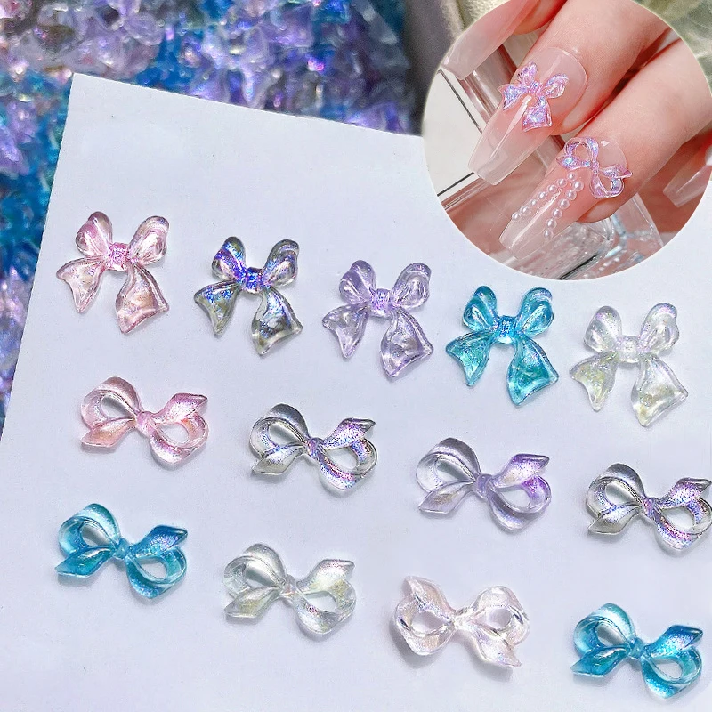 1Bag Aurora Ribbon Bowknot Nail Charm Parts 3D Colorful Nail Rhinestones Candy Colorful Nail Art Decoration DIY Manicure Tools