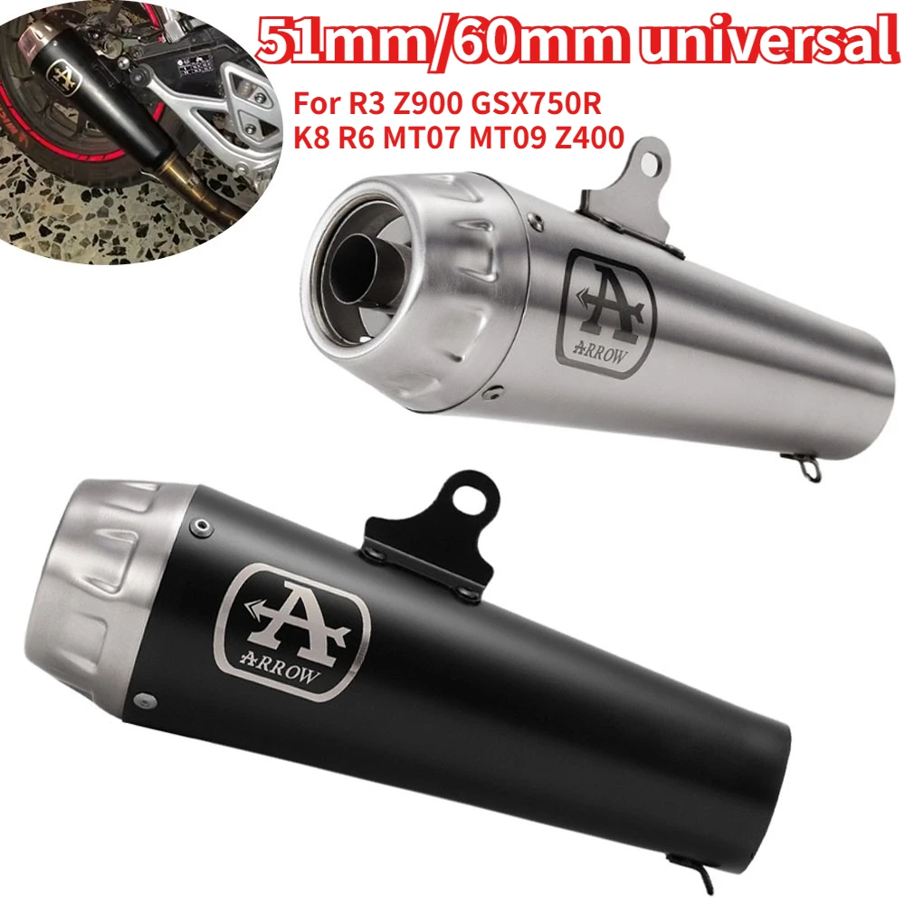 

51mm/60mm Universal Modified Motorcycle Exhaust Muffler with DB Killer, Escape Moto for GSX8S CB400F MT03 DUEll1290 NSS750 NMAX