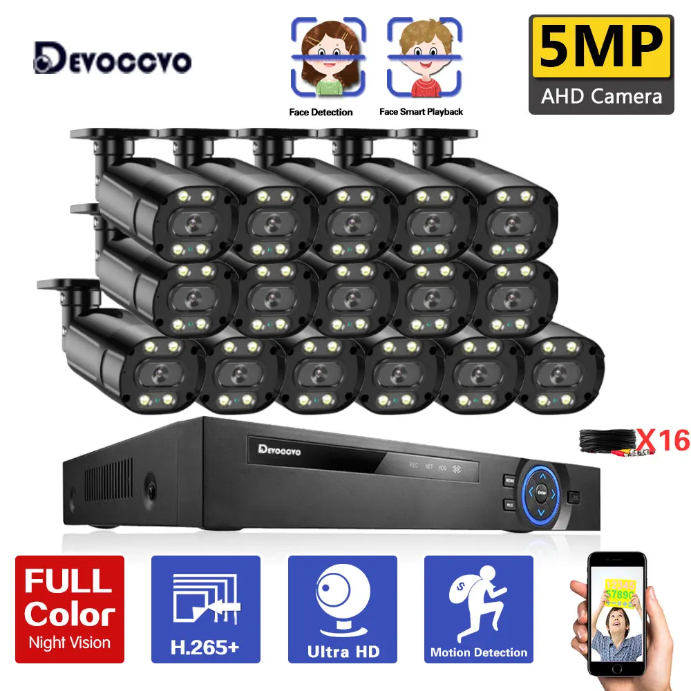 

5MP CCTV Camera Security System Kit with H.265 16CH DVR Outdoor Color Night Vision AHD Camera Video Surveillance System Set