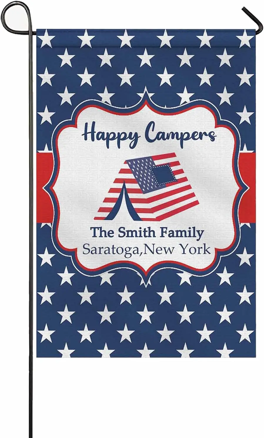Custom Patriotic Camper Welcome Garden Flag, Happy Campers, Personalized Family Name Address Tent House Flags Double Sided G WZZ