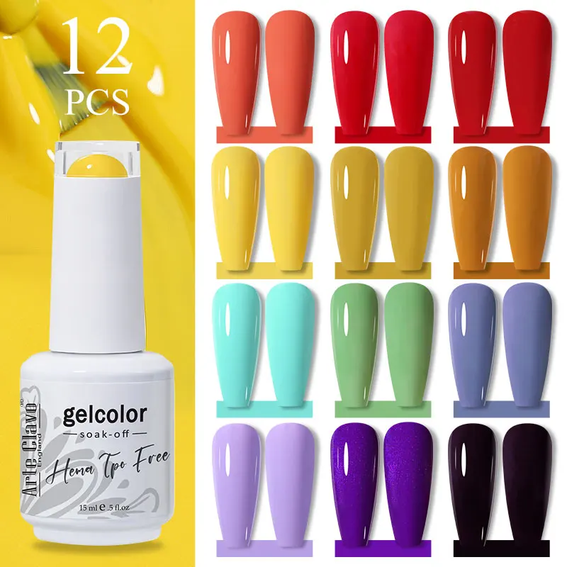 arte-clavo-hemaフリー-15ml-12個入り-ジェルネイルポリッシュセット-高発色-レインボーニス-カラーパレット-サロンネイルアートデザイン用
