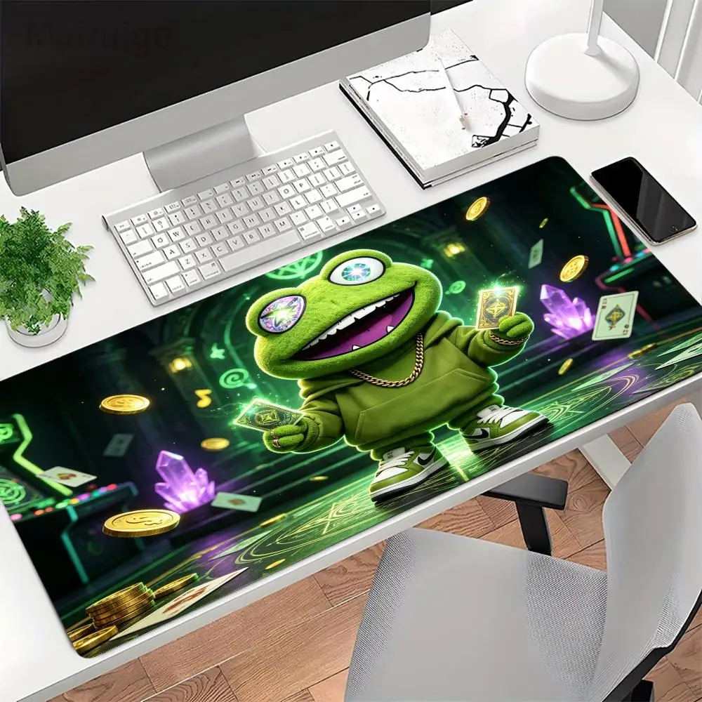 Table Mat Cool Street Style Frog Doll Gold Coin Banknote Neon Crystal Cyber Indoor Scene Large Size Bedroom Learning Pad