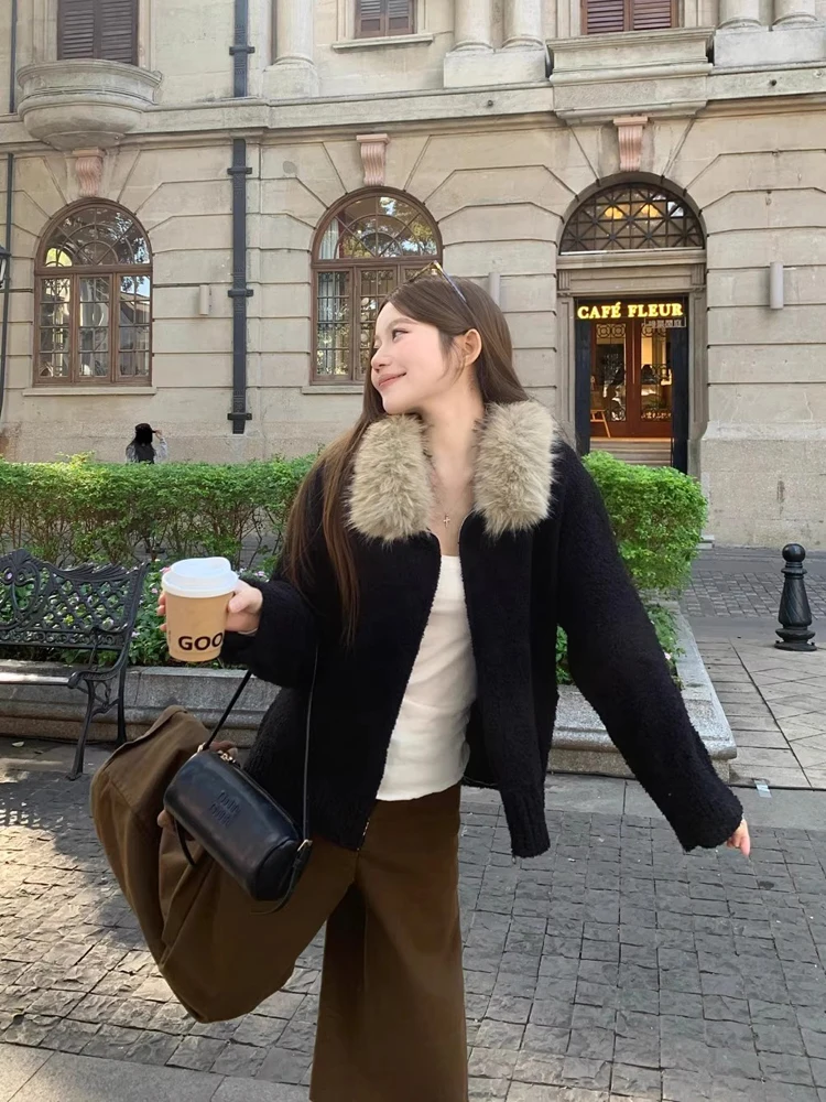 

Korean Sle Faionable Knitted Long Sve Velvet Collar Women's Sweater Coat Spring 2026 Loose Fit Thiened Cardigan