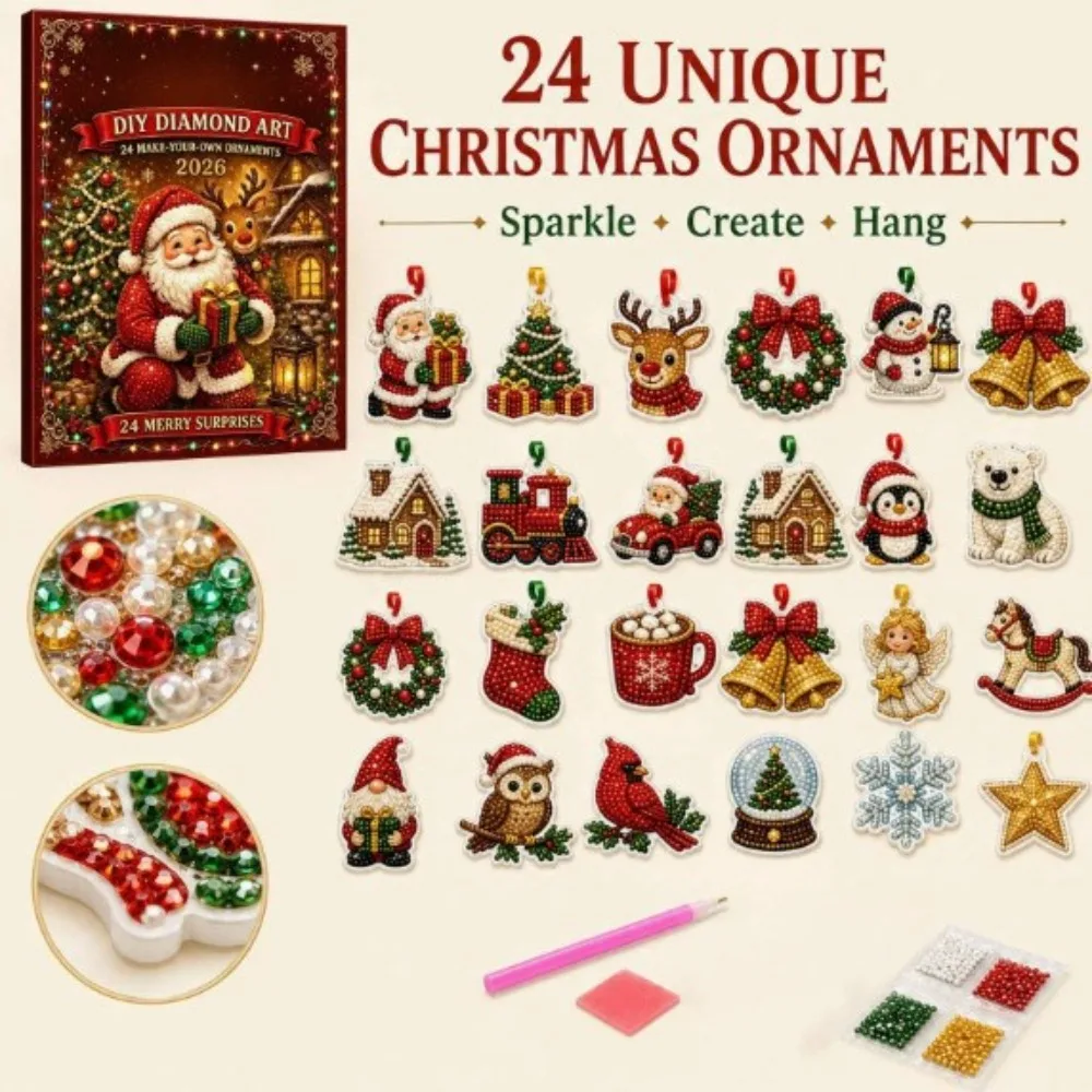 5D DIY Diamond Art Christmas Ornaments Kit Advent Calendar Rhinestone Hanging Pendants Xmas Tree Decor Craft Gift for all people