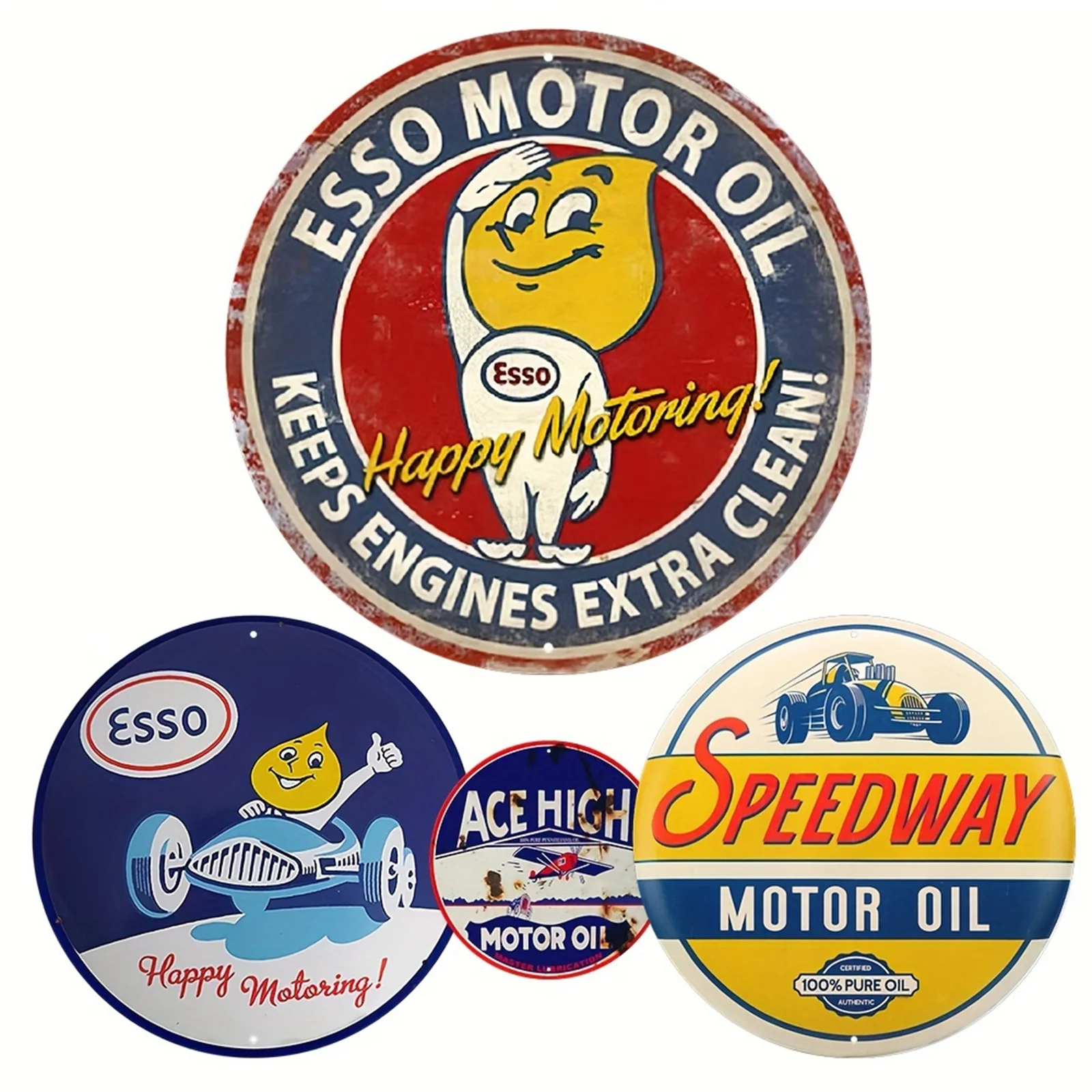 Esso Motor Oil Happy Motoring Vintage Metal Sign Gas Station Signs From Vintage Garage Bar Club Wall Decor Metal Signs Round