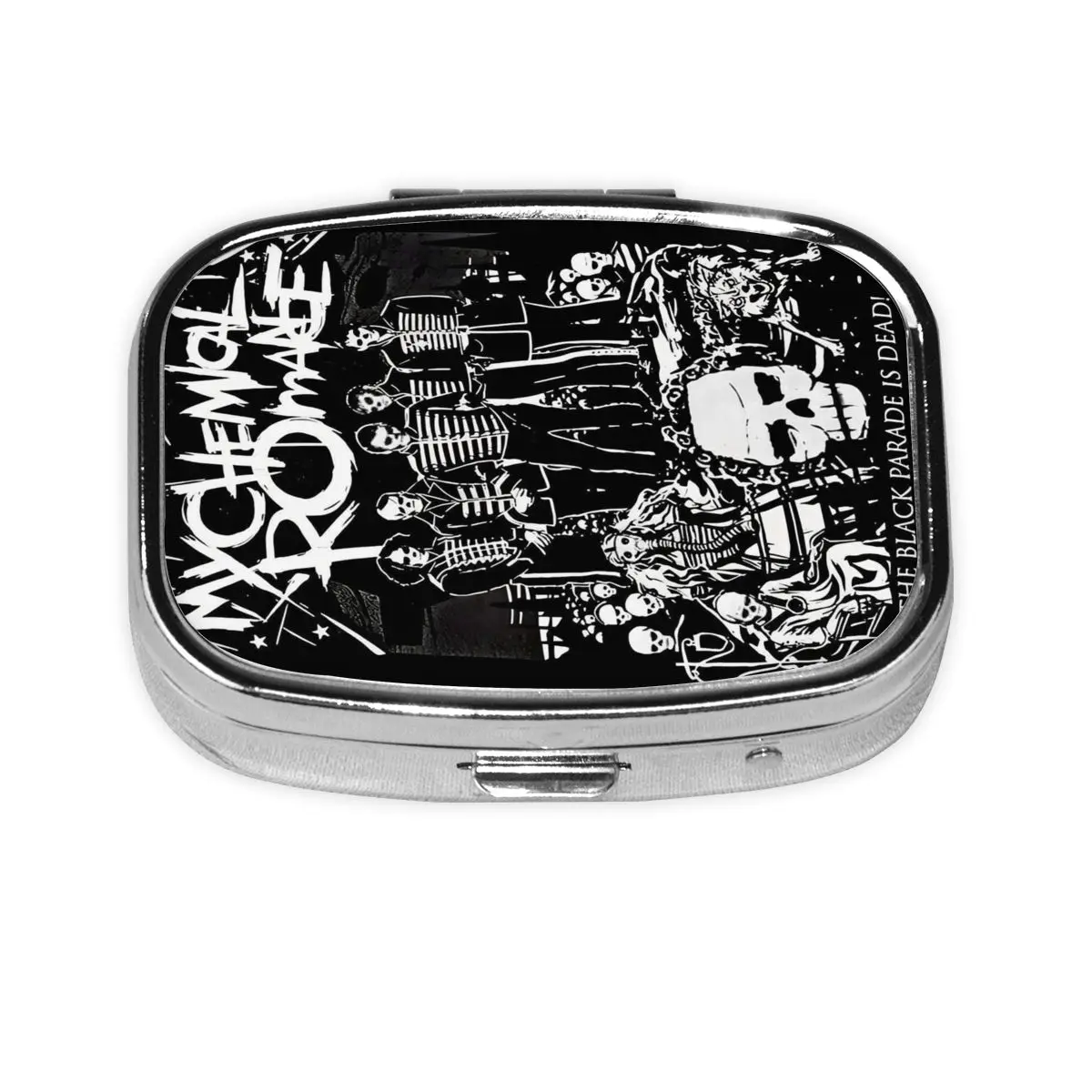 

Romances Metal Pills Box Compact Rock Band Three Cheers for Sweet Revenge 2-Compartment Pill Organizer Container