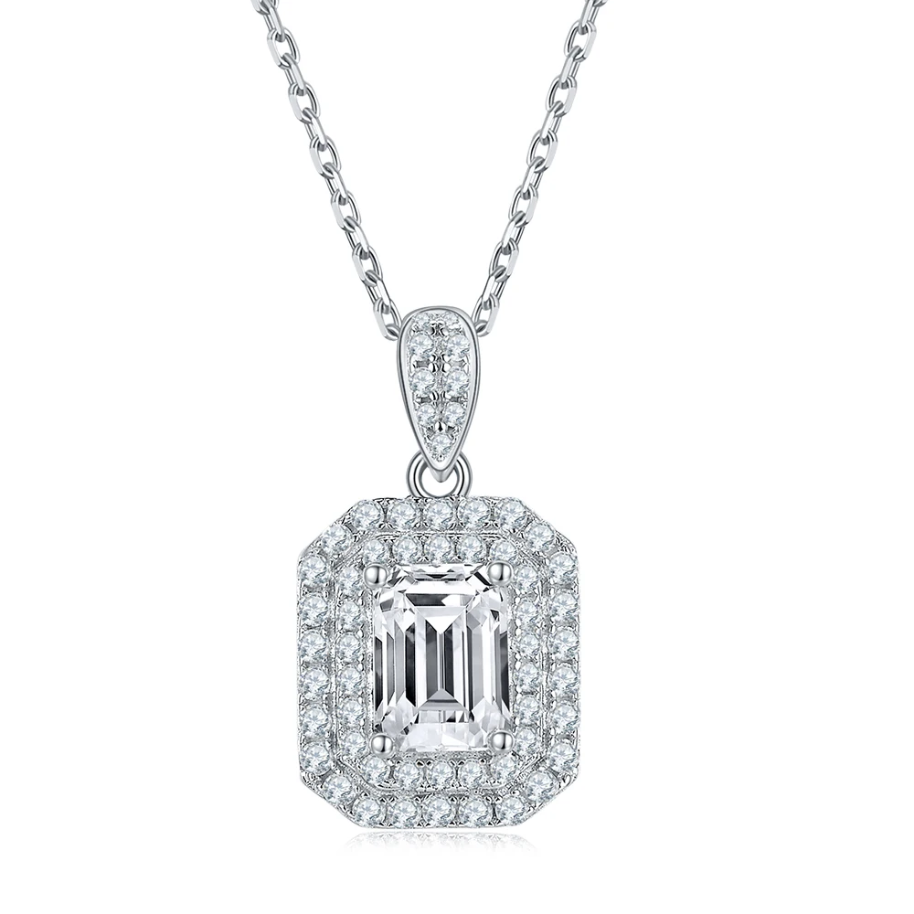 

Rectangular Stylish Exquisite Surround Set Zircon Pendant Ladies 1 Carat 925 Silver Luxury Personality Women's Necklace Jewelry