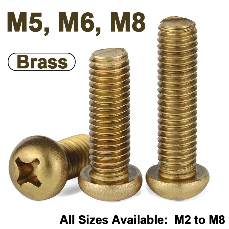 1‑10Pc Brass Phillips Pan‑Head Machine Screws Metric Cross Recessed Copper Bolts M5 M6 M8 for Electronic Fastening GB818 DIN7985