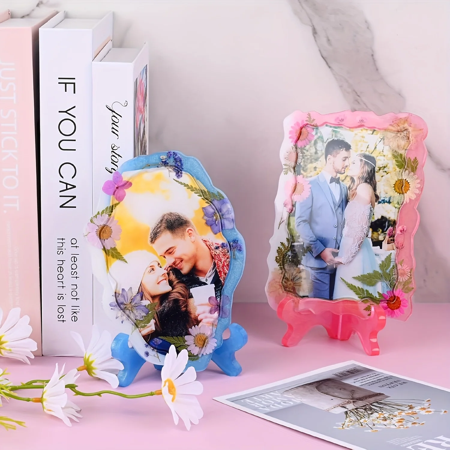 1pc- Resin molds for photo frames with brackets, rectangular and oval epoxy molds, handcrafted gifts, home desktop decorations