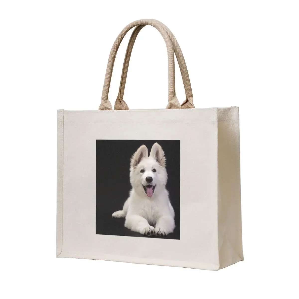 

White Swiss Shepherd Dog or a White German Shepherd Puppy Tote Bag Shopper Big bag the tote bag shopping cart bags