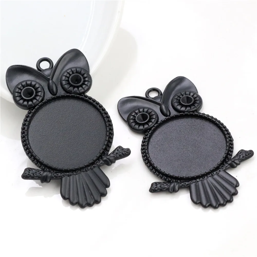 Nova moda 5 pçs 25mm tamanho interno antigo prata chapeado preto bronze coruja cabochão base de ajuste encantos pingente