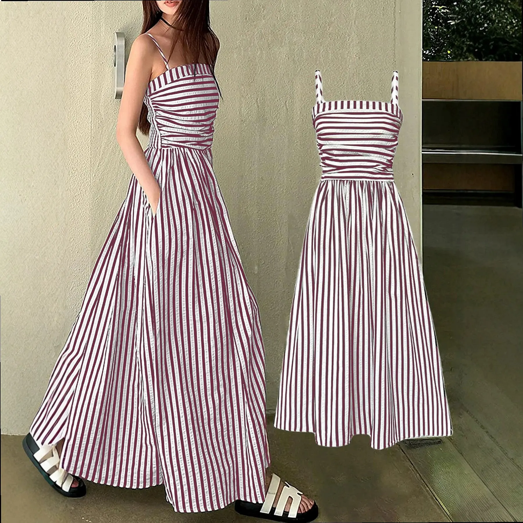 Striped Tube Top Dress Women Summer Sling Dress Casual Bodycon Long Dresses Jumpsuit Playsuit