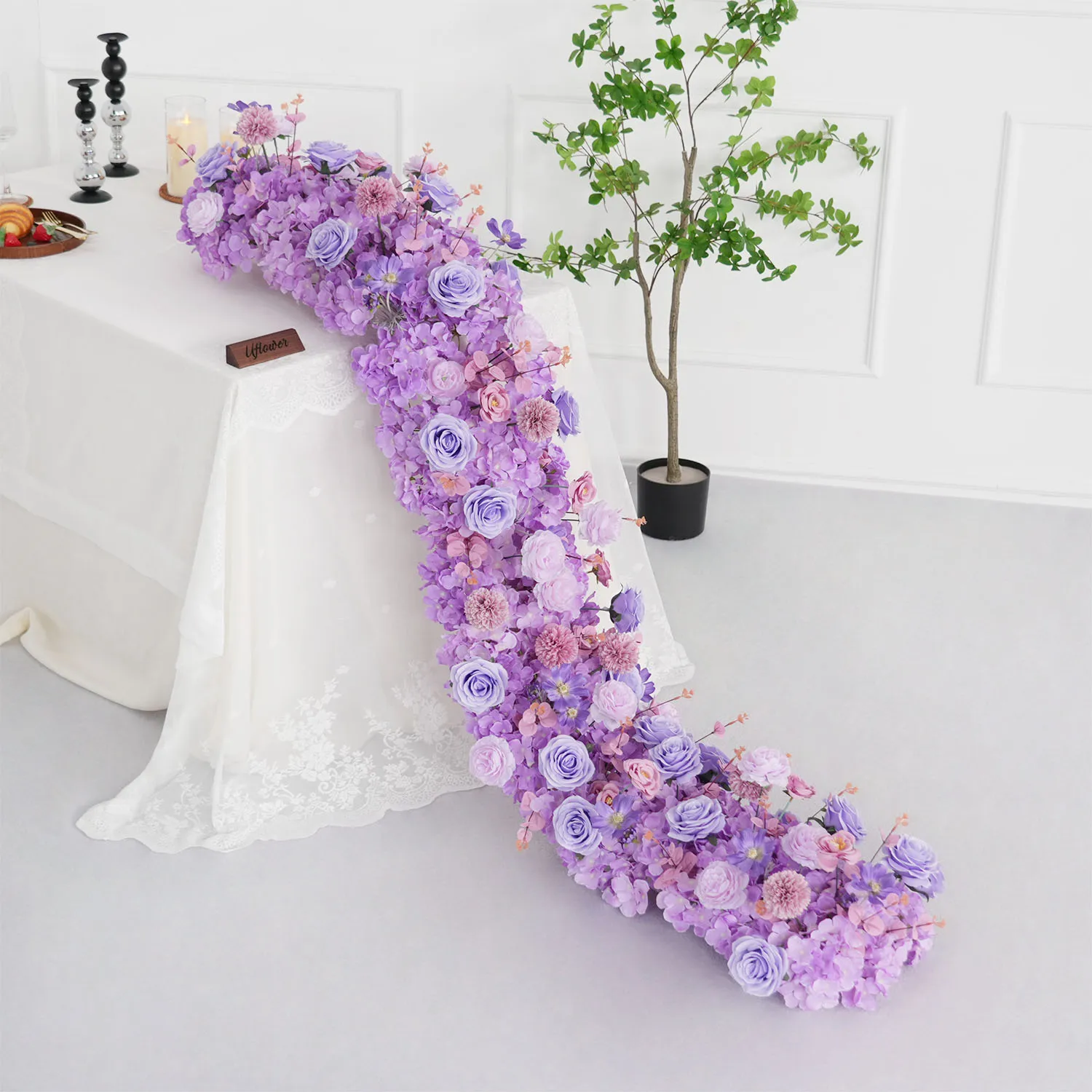 

Artificial Flower Table Centerpiece Wedding Luxury 3D Purple Rose Garland Backdrop Arch for Event Decor