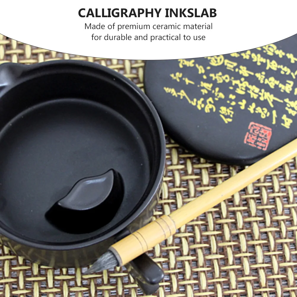 

Multifunctional Ceramic Inkstone Calligraphy Inkslab Simple Exquisite Workmanship Durable Practical Gift for Students