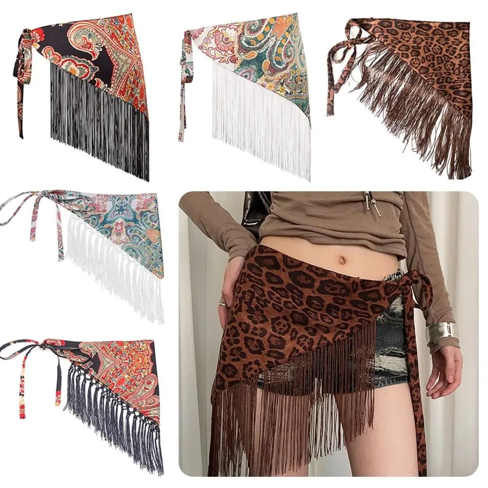 Cinturón Triangular étnico estilo Spice Girl, cinturón Triangular Floral con estampado bordado, borla exquisita