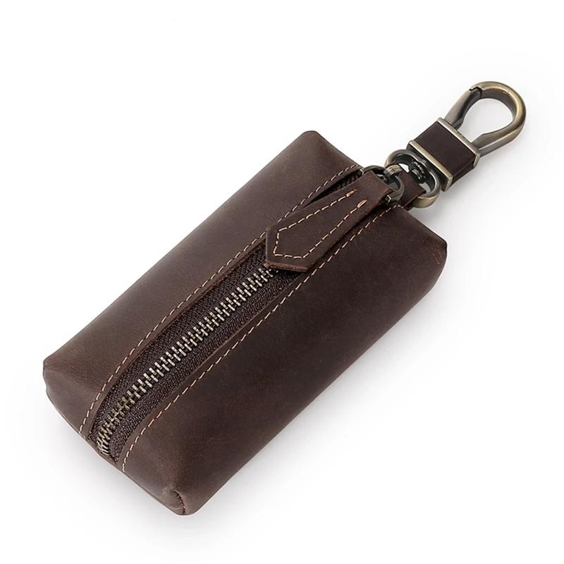 Cartera cuero para hombre, bolsillo con cremallera, tarjetero, llavero para mujer, Mini monedero