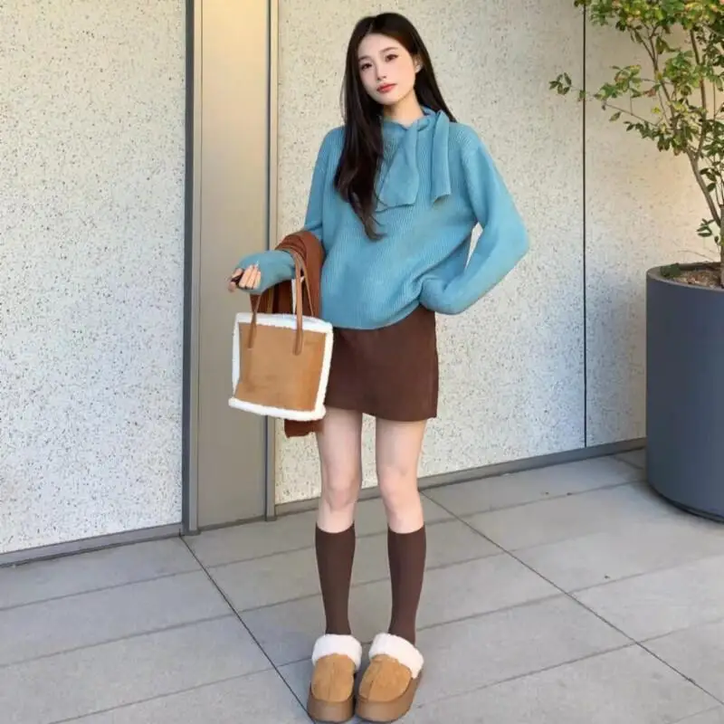 

Strap Knit Top for Women, Autumn and Winter Lazy Style, Soft and Loose Round Neck Long Sleeved Sweater for Women