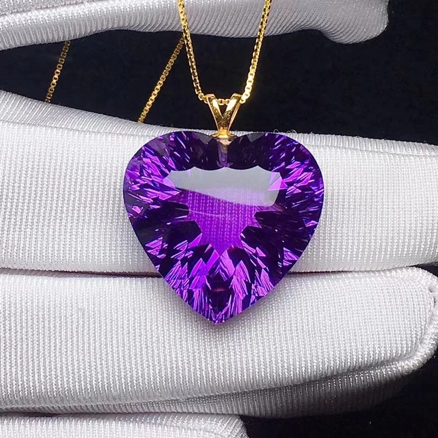 Natural Lavender Purple Amethyst Quartz Faceted Pendant 21.20.11mm Heart Gift Fashion Brazil Healing Stone Necklace AAAAAA