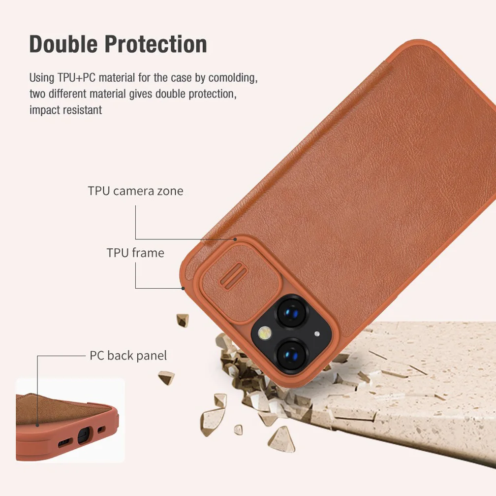 For iPhone 14 Pro Case Nillkin Qin Pro Leather Slide Lens Case With Card Slot Flip Cover For iPhone 14 Plus /14 Pro Max