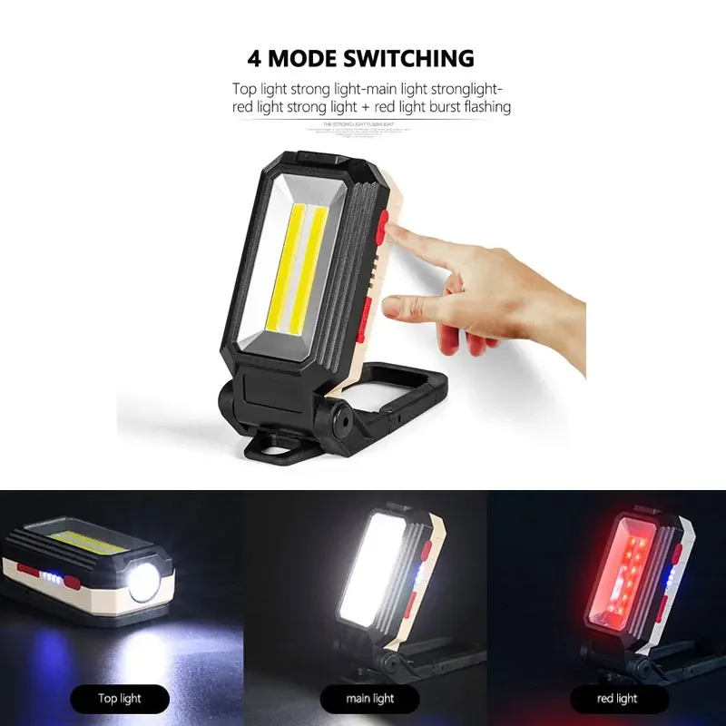 USB Rechargeable COB Work Light Portable LED Flashlight Adjustable Waterproof Camping Lantern Magnet Design with Power Display