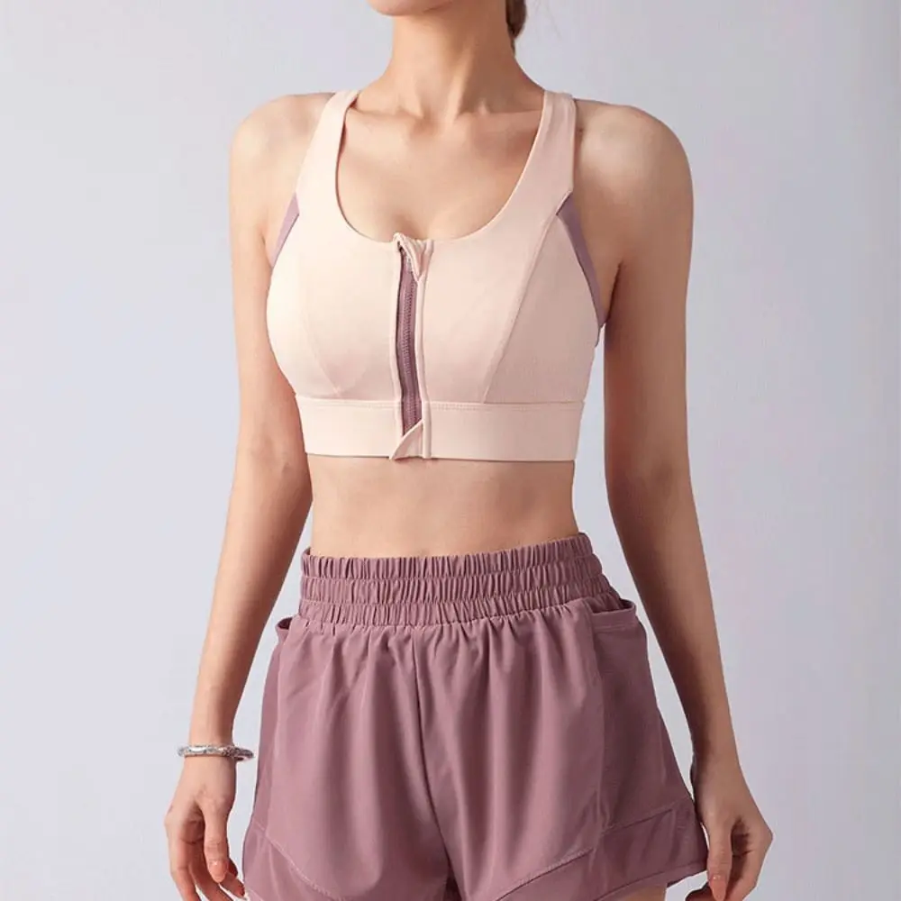 Patchwork Front Zipper Sports Bra Slim Fit Lingerie Yoga Wireless Bra Anti-sagging Beauty Back Underwear for Women Gym Workout