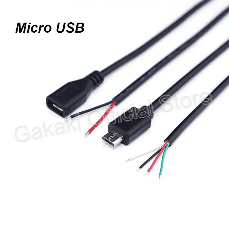 Micro USB 2.0 A Female Male Jack Power Supply Extension Cable 4 Pin 2 Pin 4 Wires DIY Data Line Charging Cord Type-C Wire