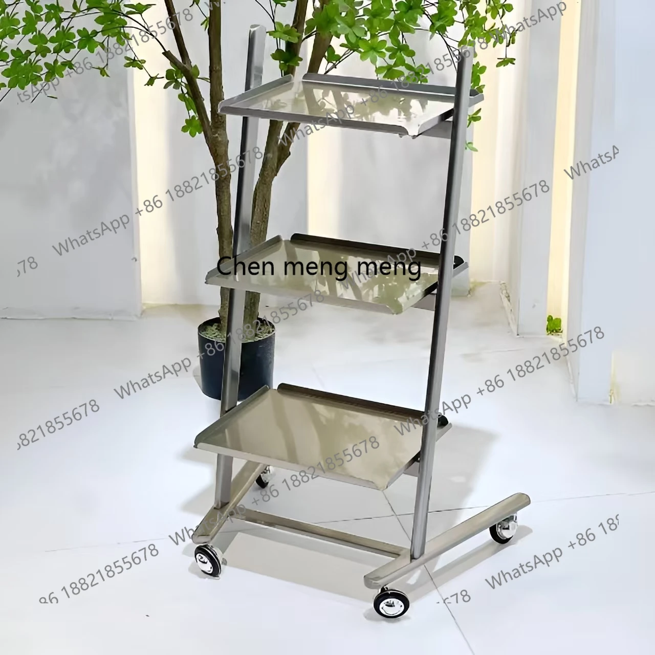 

High-end barber shop tool cart Stainless steel hair cart Foldable cart for cutting hair