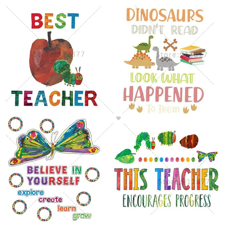 Ready to Press Transfers Caterpillar Butterfly Strong Teacher I Love to Teach Belive Yourself Heat Transfers logo print