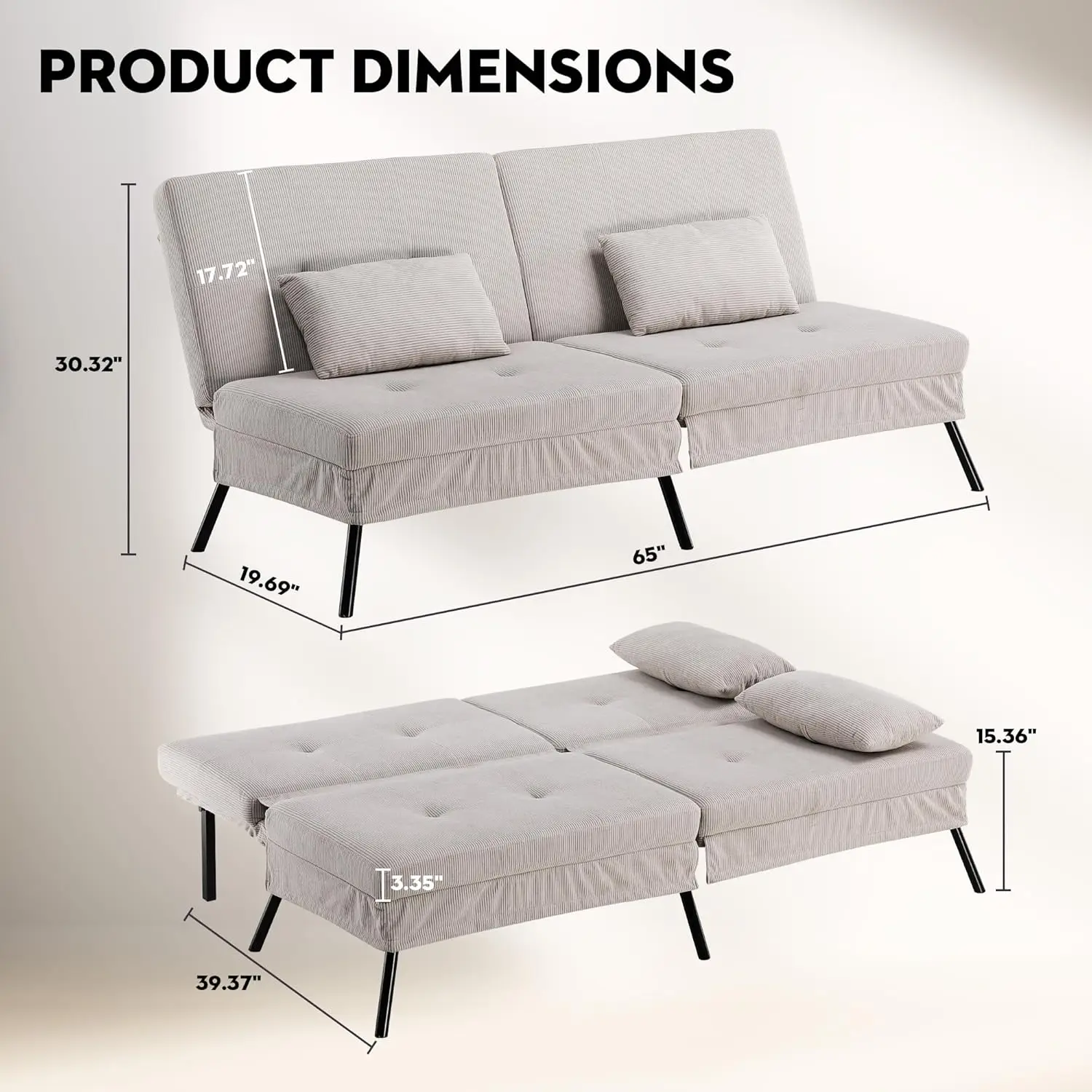 Convertible Futon Sofa Bed, 68