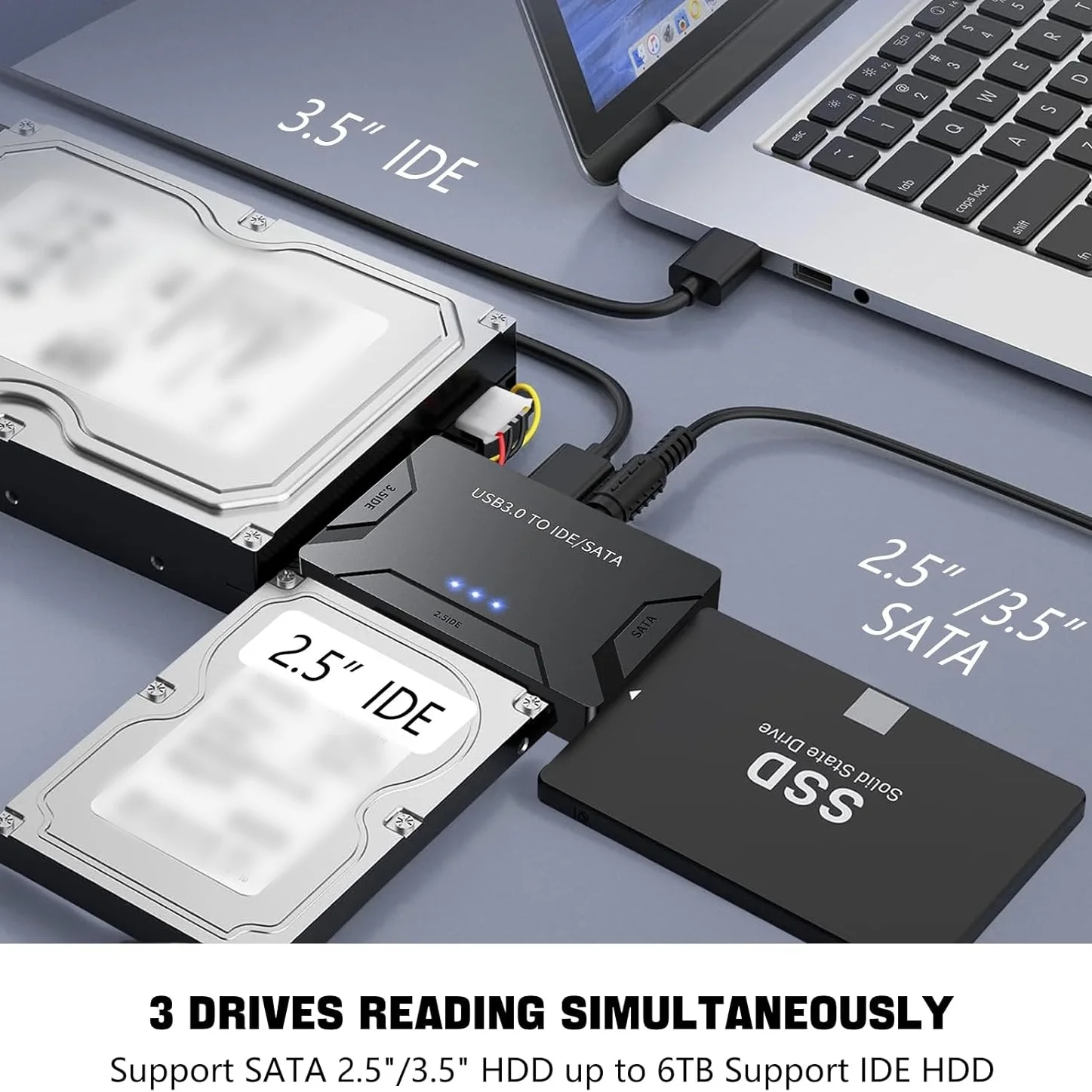 USB 3.0 to SATA/IDE Adapter Converter,Universal External Hard Drive Reader & Data Recovery Converter Kit for 2.5