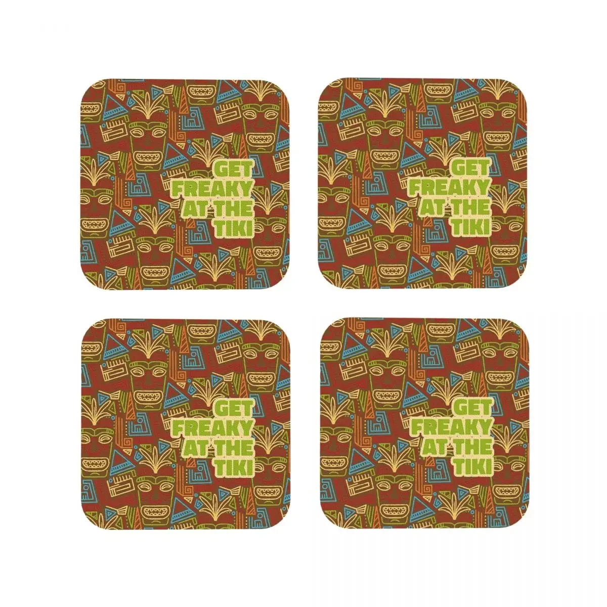 Get Freaky At The Tiki Coasters Kitchen Placemats Waterproof Insulation Cup Coffee Mats For Decor Home Tableware Pads Set of 4