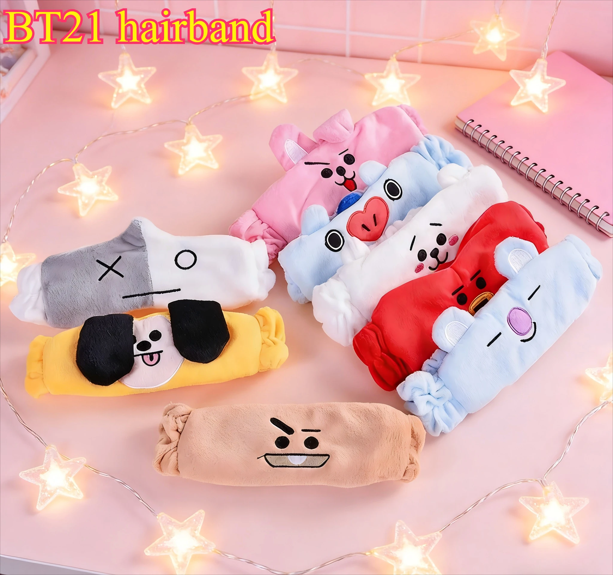 BT21 Kawaii Cute Plush Headband Soft Warm Wash Face & Makeup Headband, Unisex for Boys Girls, Ideal Couple Gift