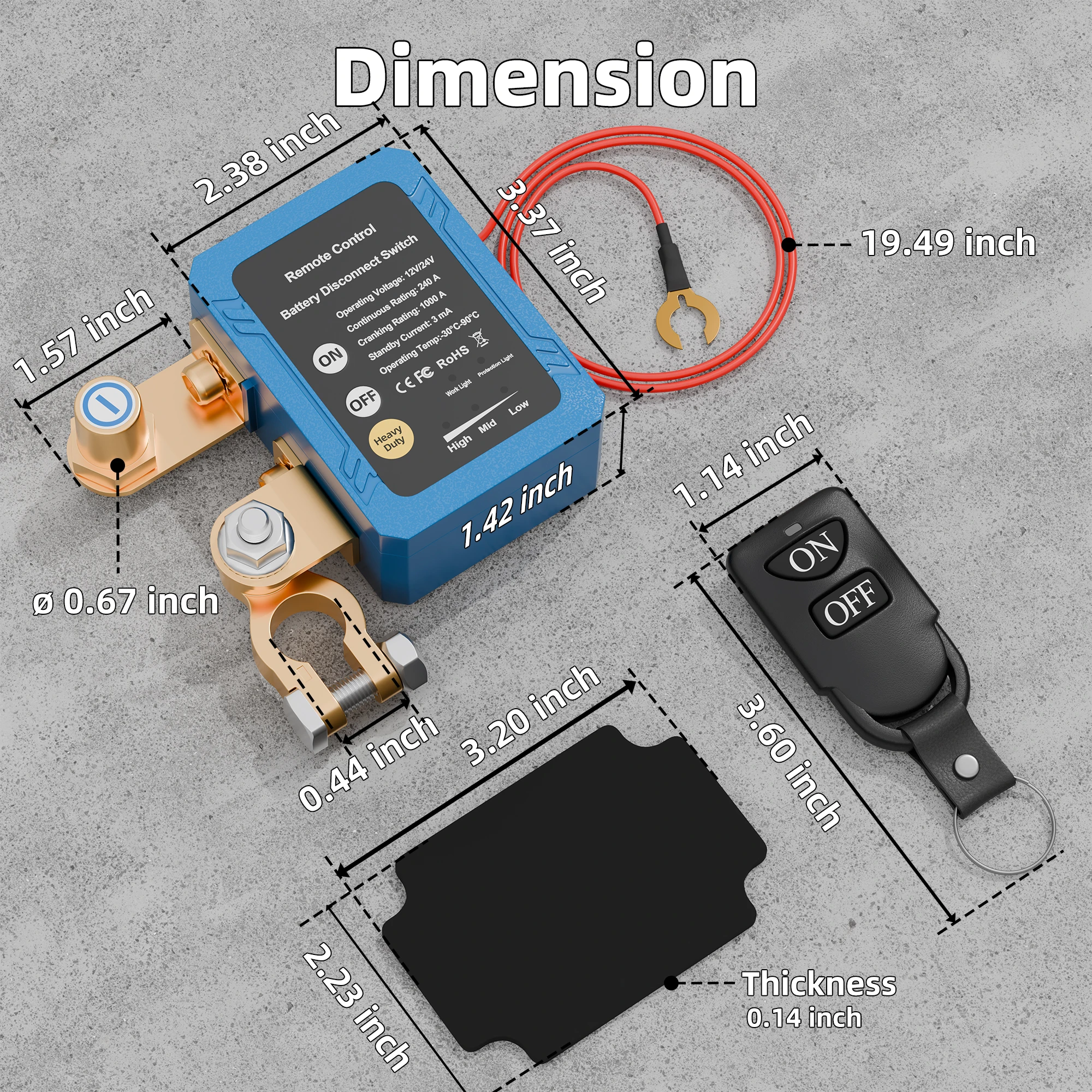 240A Remote Battery Disconnect Switch 12V/24V Anti-Interference Kill Power Cut Off Switch with Voltage Protection for Car Truck