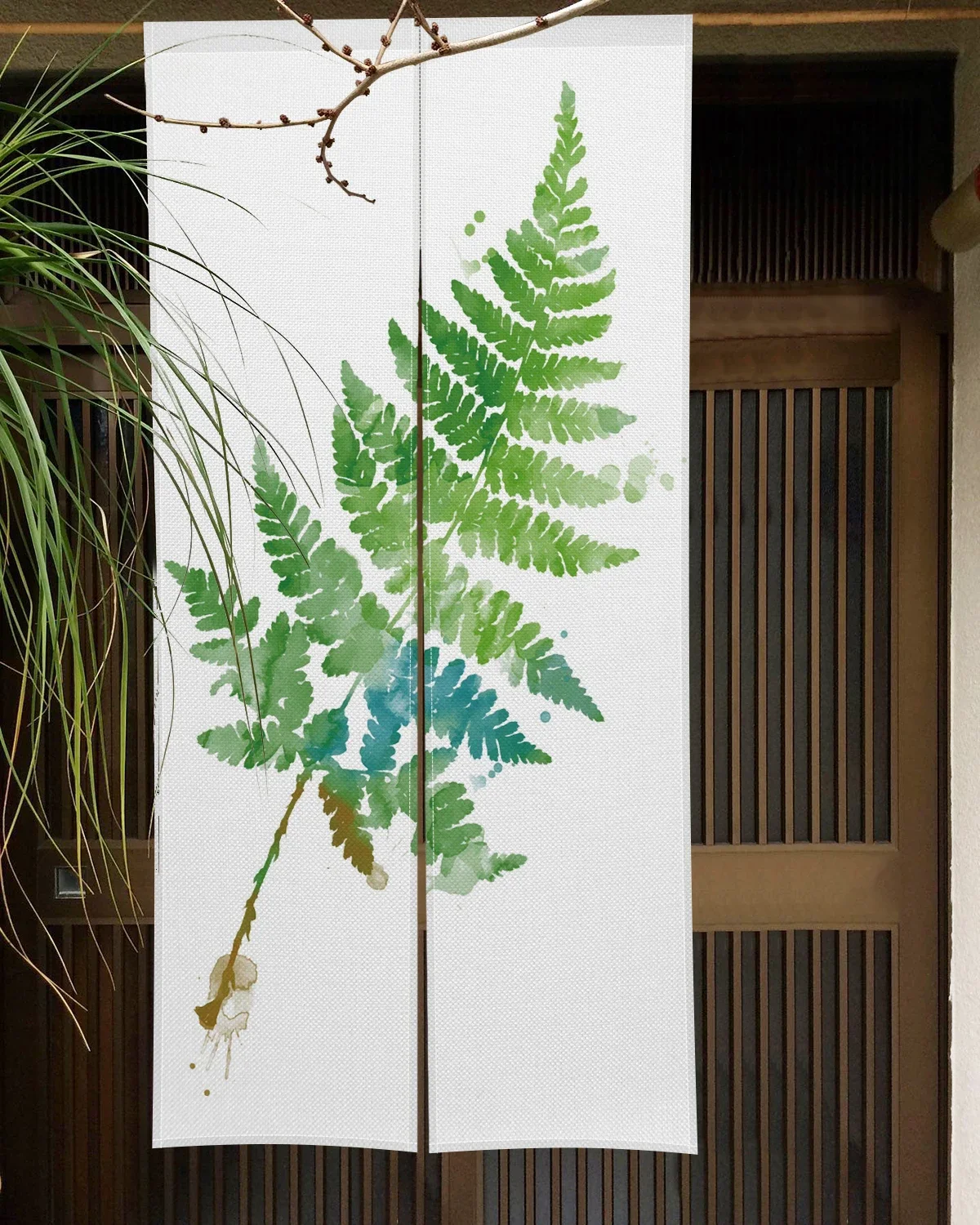Tropical Plant Pattern Door Curtains Split Bedroom Kitchen Entrance Partition Garden Nature Inspired Linen Hanging Half Curtains