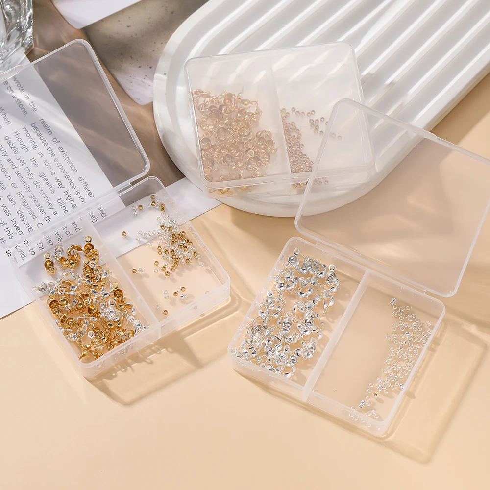 150pcs/Box 18K Gold Color Plated Ball Chain Connector Clasps Calottes End Crimps Beads for DIY Bracelet Necklace Jewelry Making