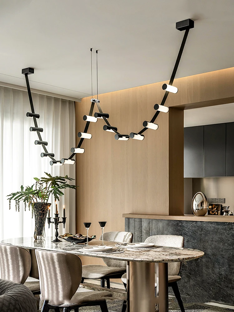 Retro Leather Chandelier Wave Suspension Lamp Long Strap Adjustable Led Lamps Italian Simplicity Home Decor Coffee Dining Room