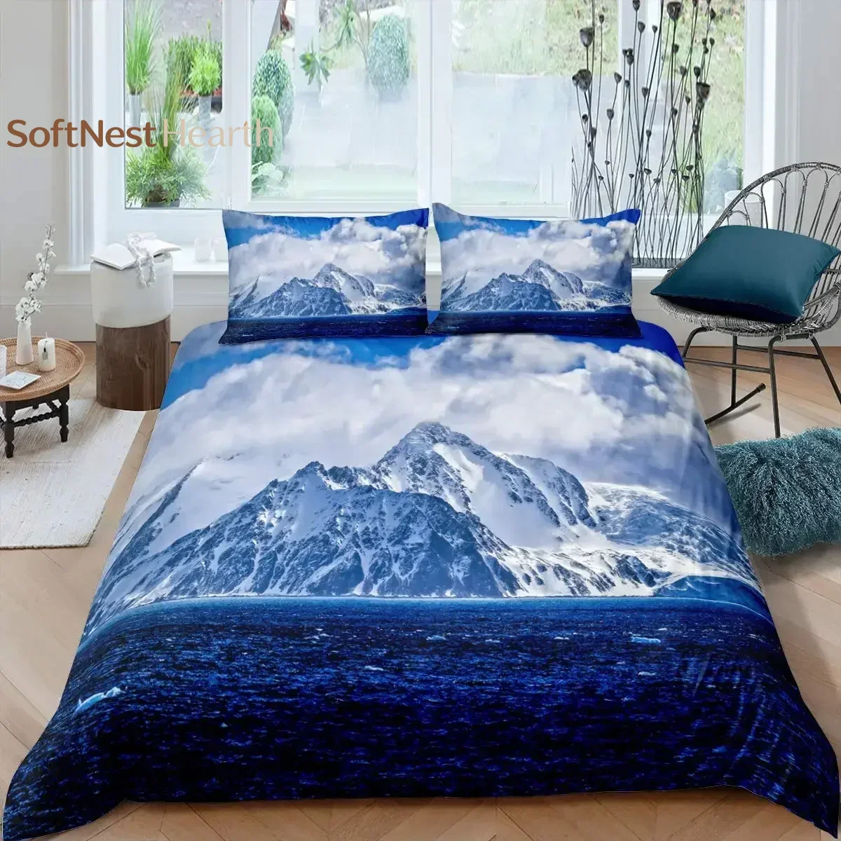 2026 Snow Mountain Duvet Cover Set Sea Waves Bedding Set Sea Landscape King Size Comforter Cover Nature Scenery Polyester Quilt