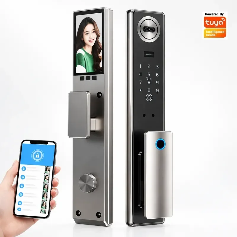 Smart Lock Tuya Facial Recognition Fingerprint Password Door Lock Automatic Monitoring Home Smart Remote Intercom Anti
