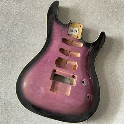 HB373 Purple Flamed Maple Wood SSH Pickups Floyd Rose Electric Guitar Unfinished Guitar Body in Solid Wood for Replace and DIY