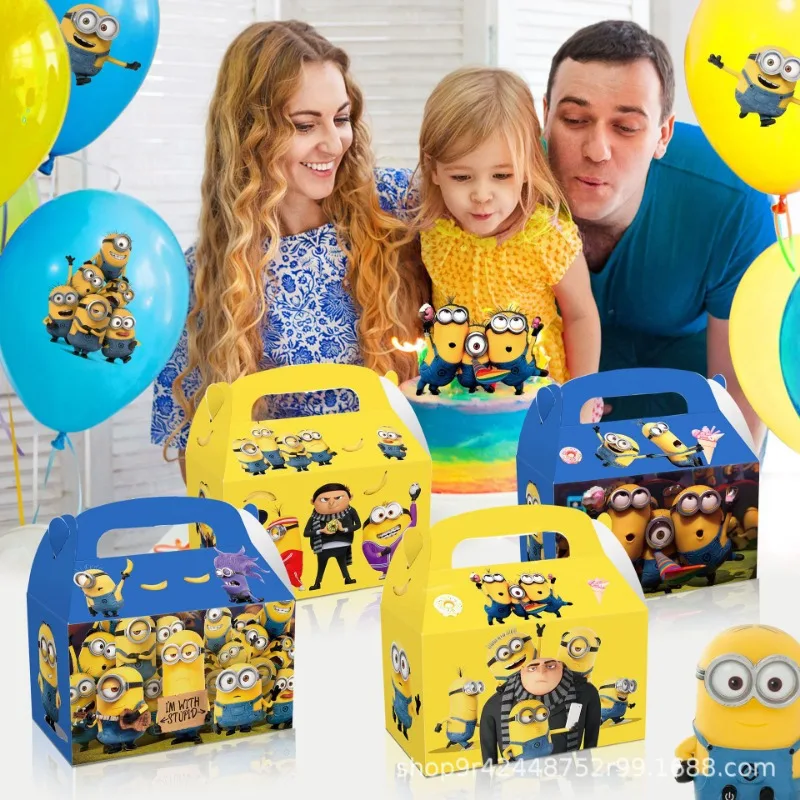 Minions-suministros de decoración para fiesta de cumpleaños y Pascua para niños, cesta de embalaje para regalos de galletas, caja de dulces, embalaje para hornear pasteles, 12 Uds.