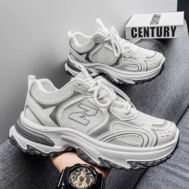 Hight Street Men's Mesh Chunky Sneakers Brand New Breathable Light Outdoor Running Shoes Student Soft-sole Sports Running Shoes