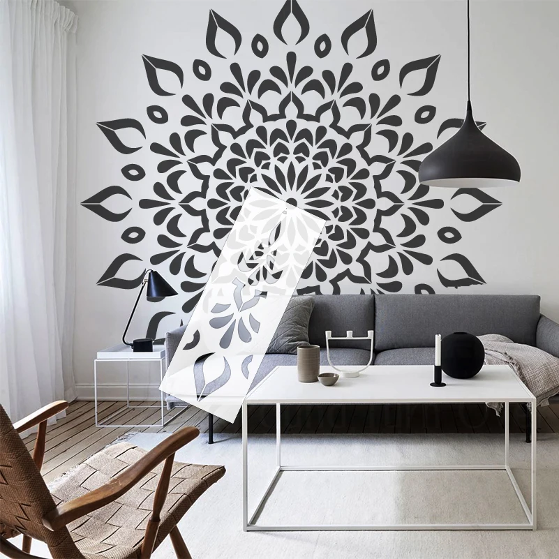 160 سنتيمتر-240 سنتيمتر الاستنسل لطلاء جدار ديكور المعجون الجص قالب بكرات العملاق ماندالا ضخمة زهرة مستديرة التقليدية S334