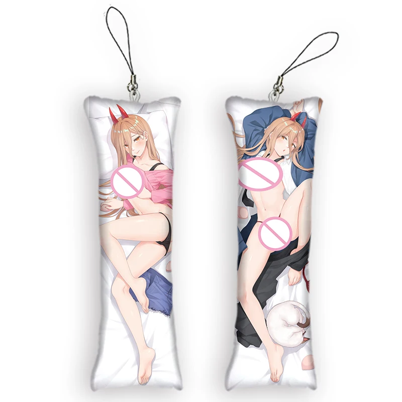 Power Makima Mini Dakimakura Keychain Anime Chainsaw Man Double Side Print Small Pillow Pendant Cute Otaku Keychain Bag Ornament