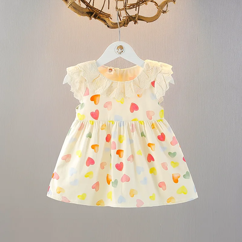 

Girls' Dress 2025 Summer New Korean Version Children's Clothing Printed Color Heart Lotus Leaf Doll Collar Children's Dress