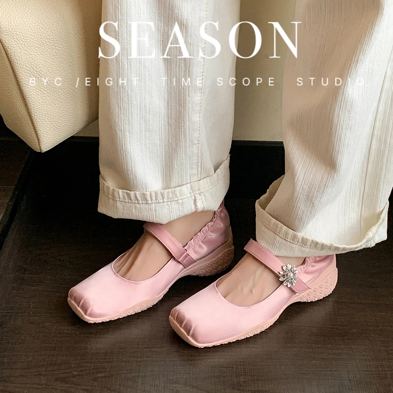 2026 new spring autumn women pumps natural leather 22-25cm satin+sheepskin+pigskin buckle mary janes high heel women shoes