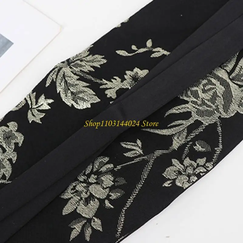 N5KE Graceful Wide Elastic Belt Waist Belt Embroidery Chinese Clothing Accessories