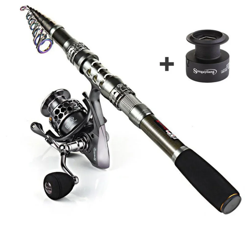 Sougayilang 1.8-3.3m Carbon Fiber Spinning Fishing Rod and 13+1BB Fishing Reel Combo Telescopic Fishing Pole Spinning Reel Kit