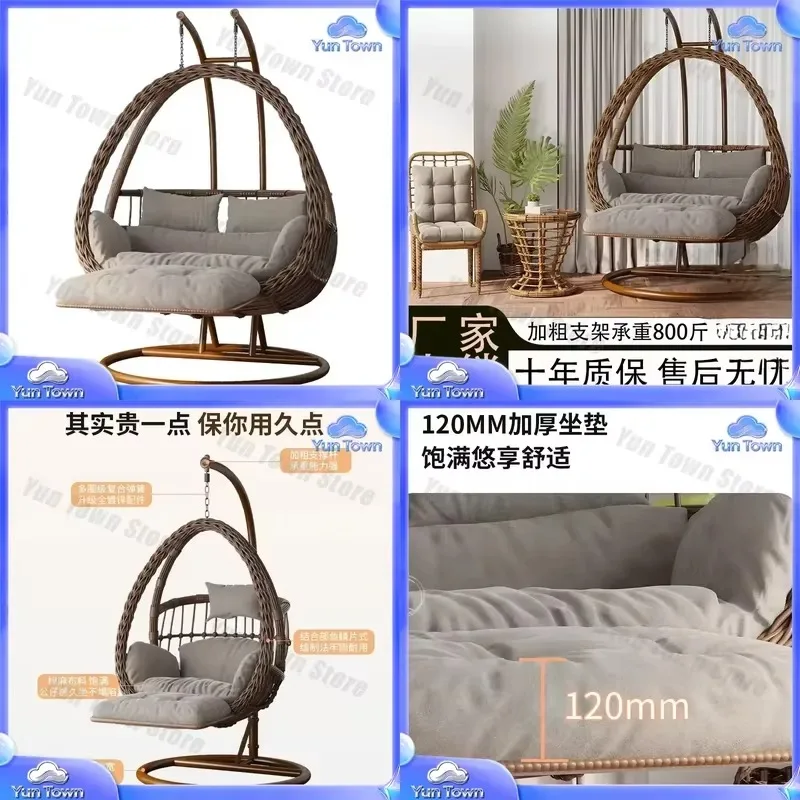 Hanging Basket Rattan Chair for Indoor Balcony Outdoor Courtyard Double Swing Lazy Chair for Home Decor Patio Garden Seating