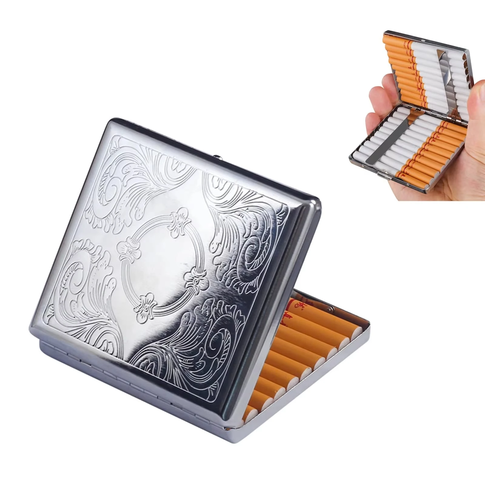 Portable Stainless Steel Metal Cigarette Case Patterned Decorative Cigarette Case Stylish Cigarette Storage Box 20 Cigarettes image 4